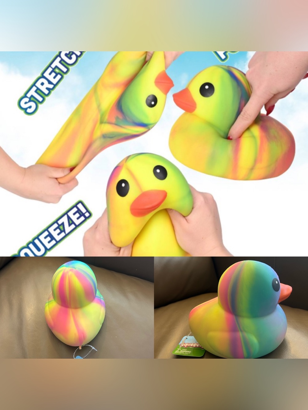 JUMBO SQUISHY DUCK TIE DYE YELLOW SQUEEEZY